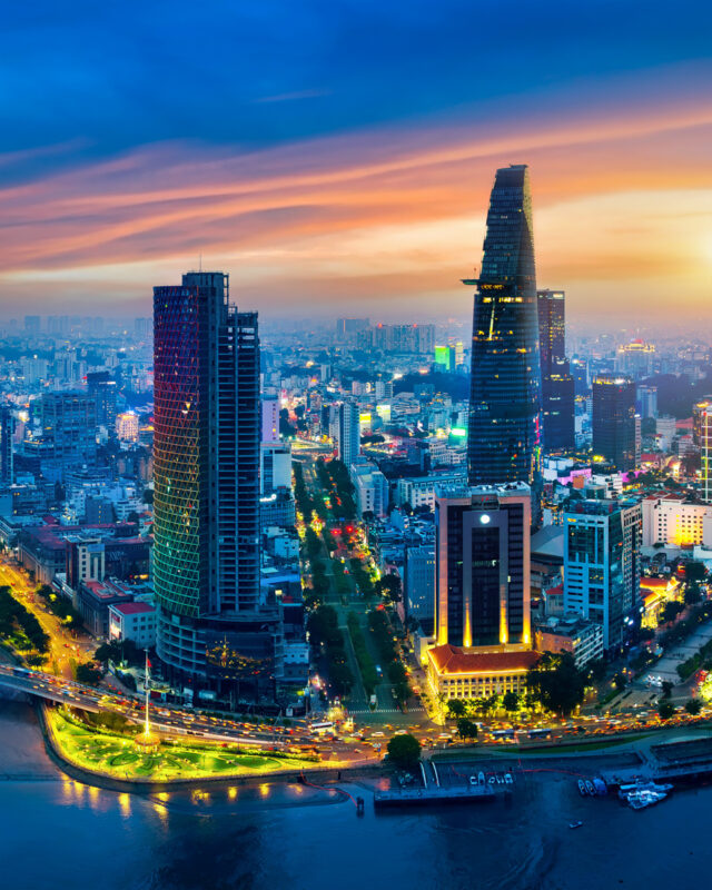Panoramic Of Ho Chi Minh City Or Saigon City At Twilight In Viet
