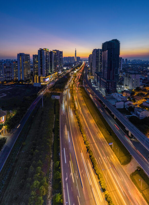 Sunset At Overpass Bridges In Cat Lai Juntion, Ho Chi Minh City,