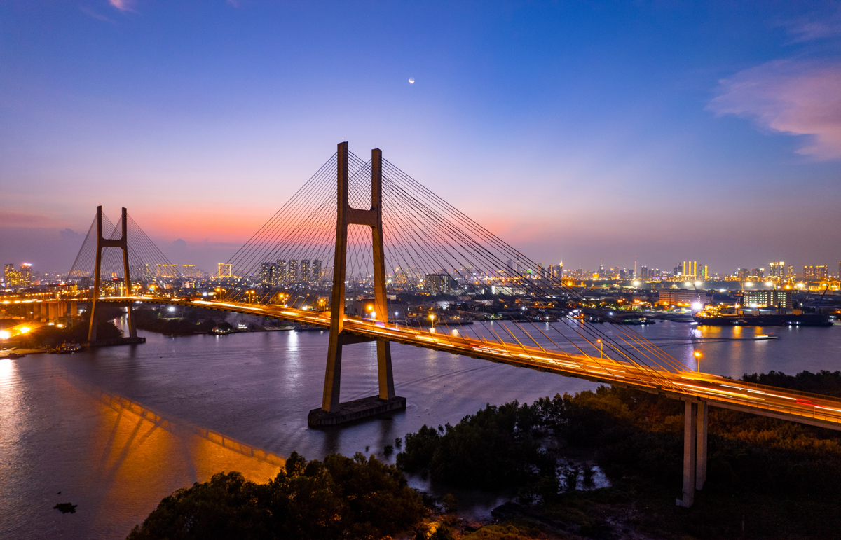 Sunset At Phu My Bridge, Saigon Riverside, Ho Chi Minh City, Vie