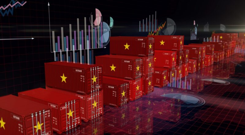 Vietnam,export,production,and,import,cargo,containers,on,charts,and